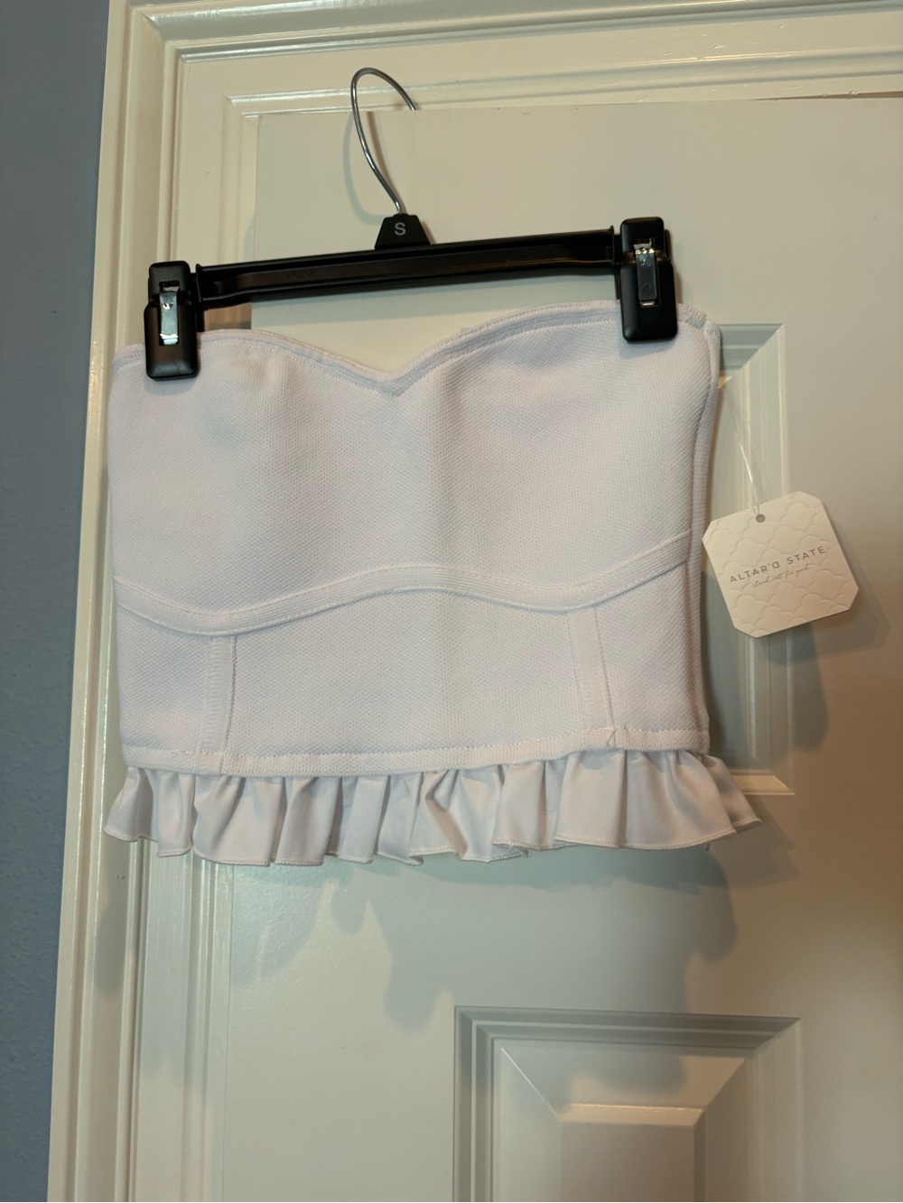 Altar'd State White Ruffle Hem Strapless Bustier Top
